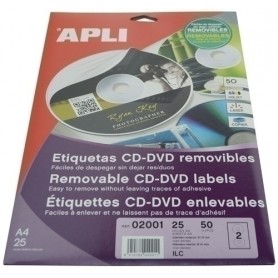 ETIQUETAS ADH.IMPR.APLI A4 MULTIMED.CD-DVD MEGA BLISTER 10h INKJET BRILLO Ø ext.117 e int.18 mm 20 uds