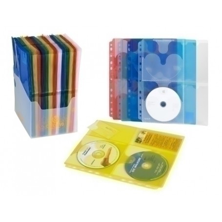 10 FUNDAS CD/DVD CARCHIVO PP A4 con 11 TALAD. (4 CD + 4 TARJ.) COLORES